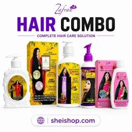 Zafran Hair Combo Set - Hair Growth Oil 250ml + Royal Shampoo 250ml + Hair Mask 120ml + Chebe Conditioner 150ml | Complete Hairfall Repair Therapy | Shei Shop