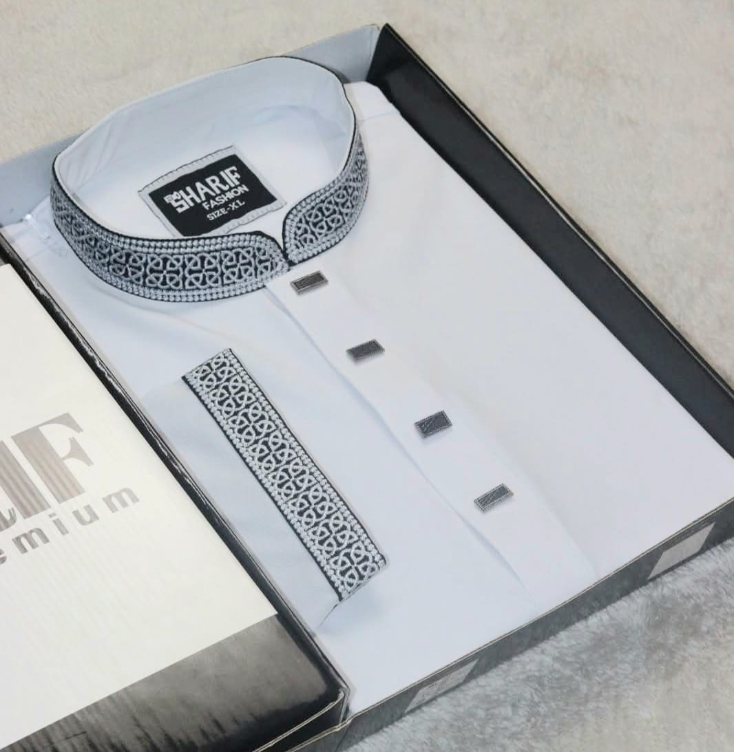 Premium China Microfiber Stretch Fabric Panjabi for Men | White