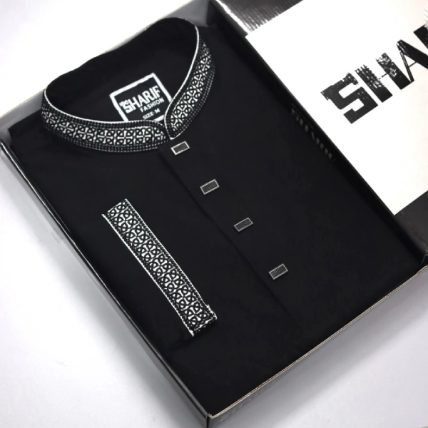 Premium China Microfiber Stretch Fabric Panjabi for Men | Black